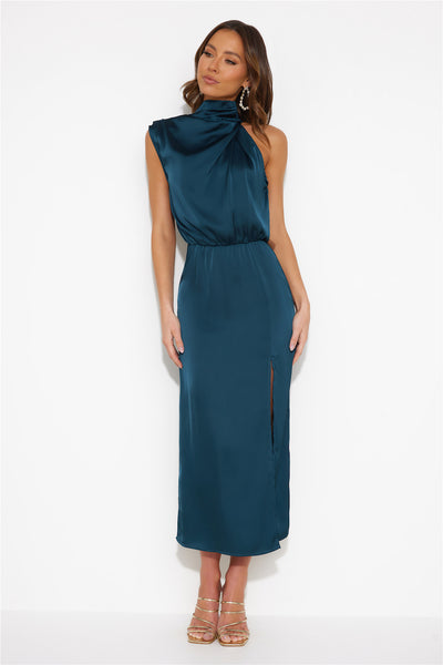 All For Passion Satin Maxi Dress Teal