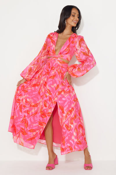 Season Vibrance Long Sleeve Maxi Dress Pink
