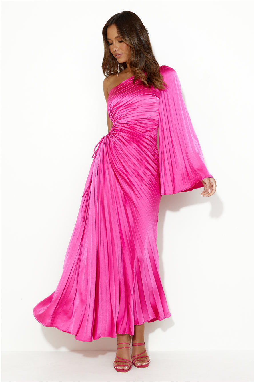 Shop Formal Dress - Land Of Beauty One Shoulder Maxi Dress Pink fifth image