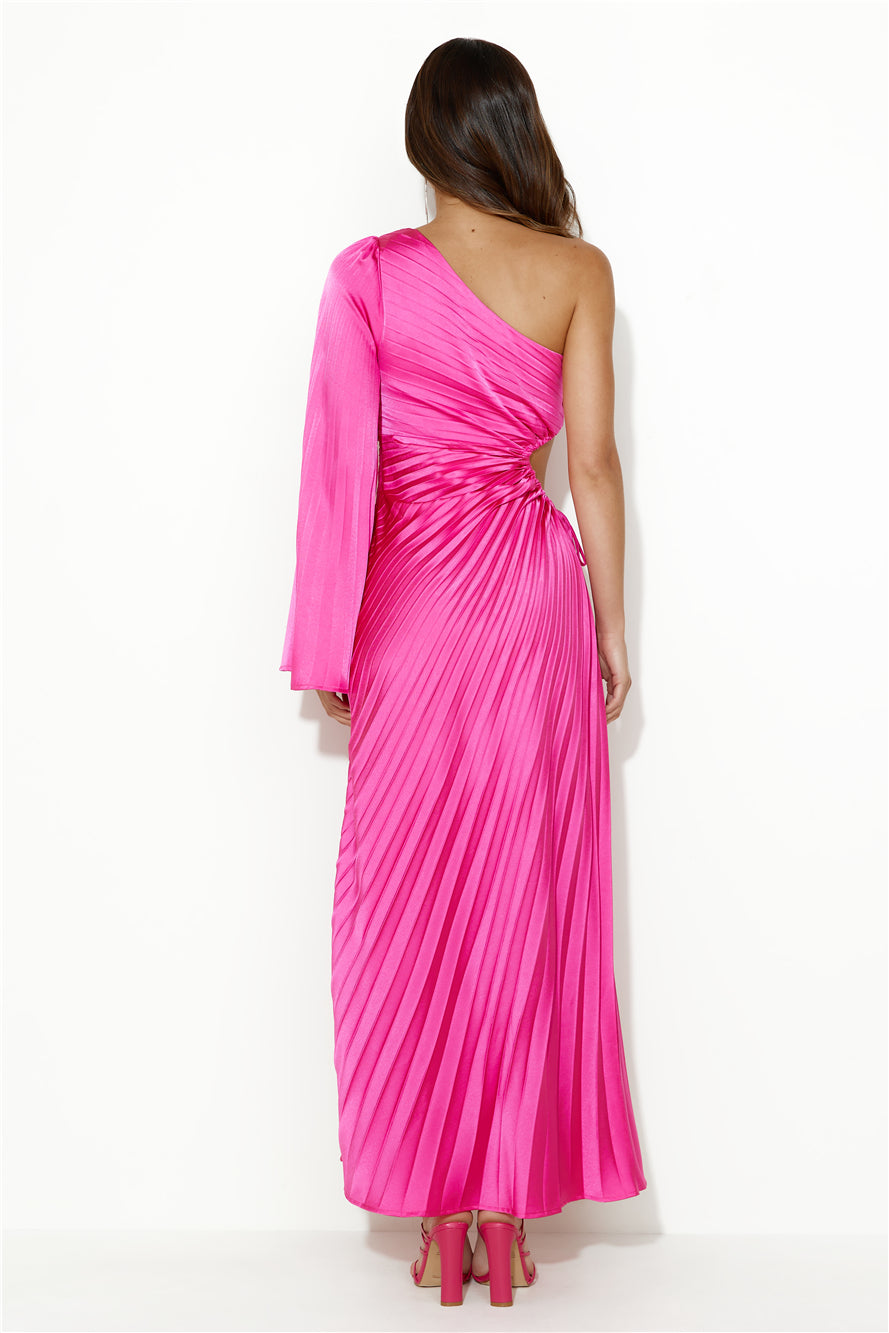 Shop Formal Dress - Land Of Beauty One Shoulder Maxi Dress Pink fourth image