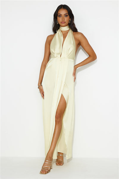 Exciting Event Satin Maxi Dress Yellow