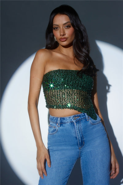 She Is The Party Strapless Sequin Crop Top Teal
