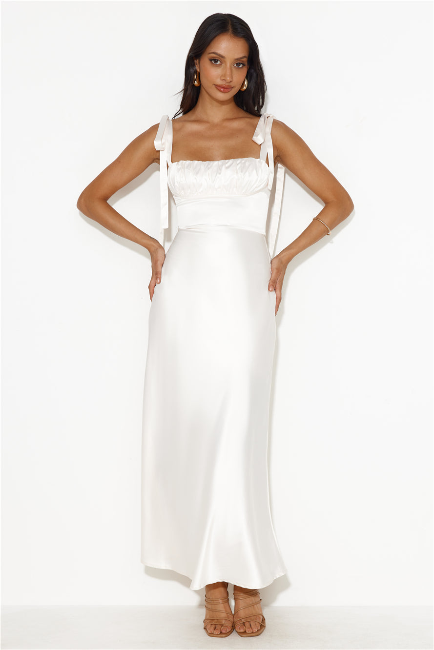 Shop Formal Dress - Define Luxury Satin Maxi Dress Cream featured image
