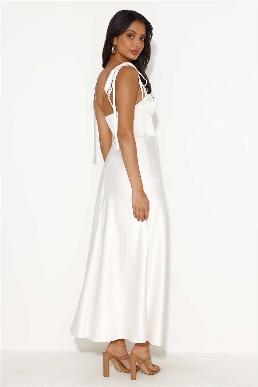 Shop Formal Dress - Define Luxury Satin Maxi Dress Cream third image