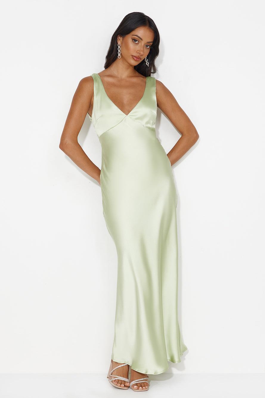 Shop Formal Dress - Indigo Fields Satin Maxi Dress Green fifth image