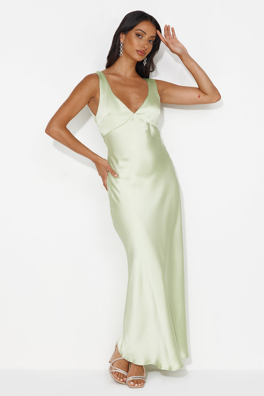Shop Formal Dress - Indigo Fields Satin Maxi Dress Green third image