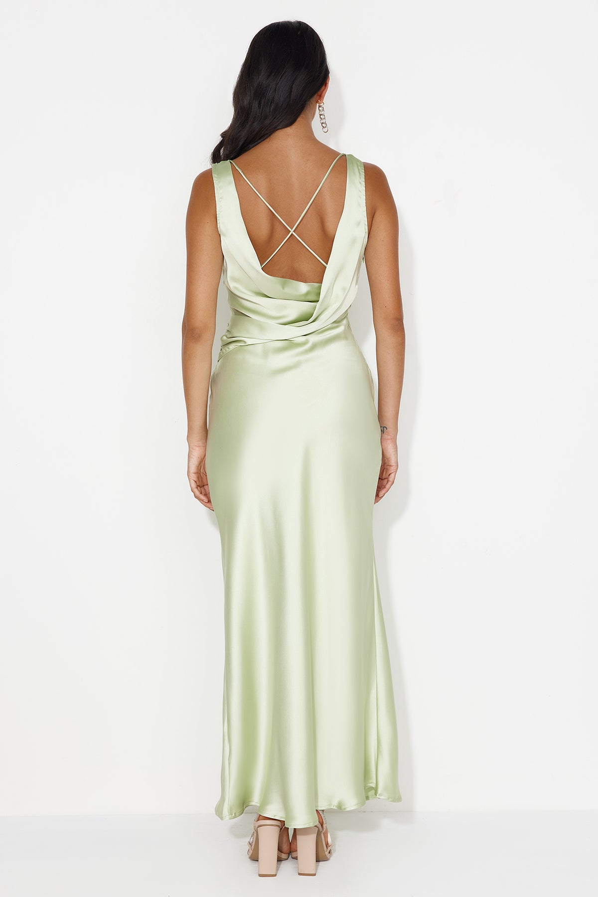 Shop Formal Dress - Indigo Fields Satin Maxi Dress Green fourth image