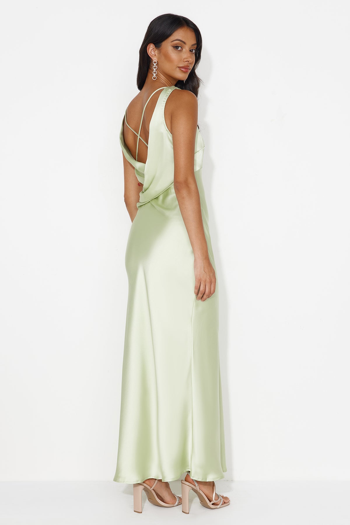 Shop Formal Dress - Indigo Fields Satin Maxi Dress Green sixth image