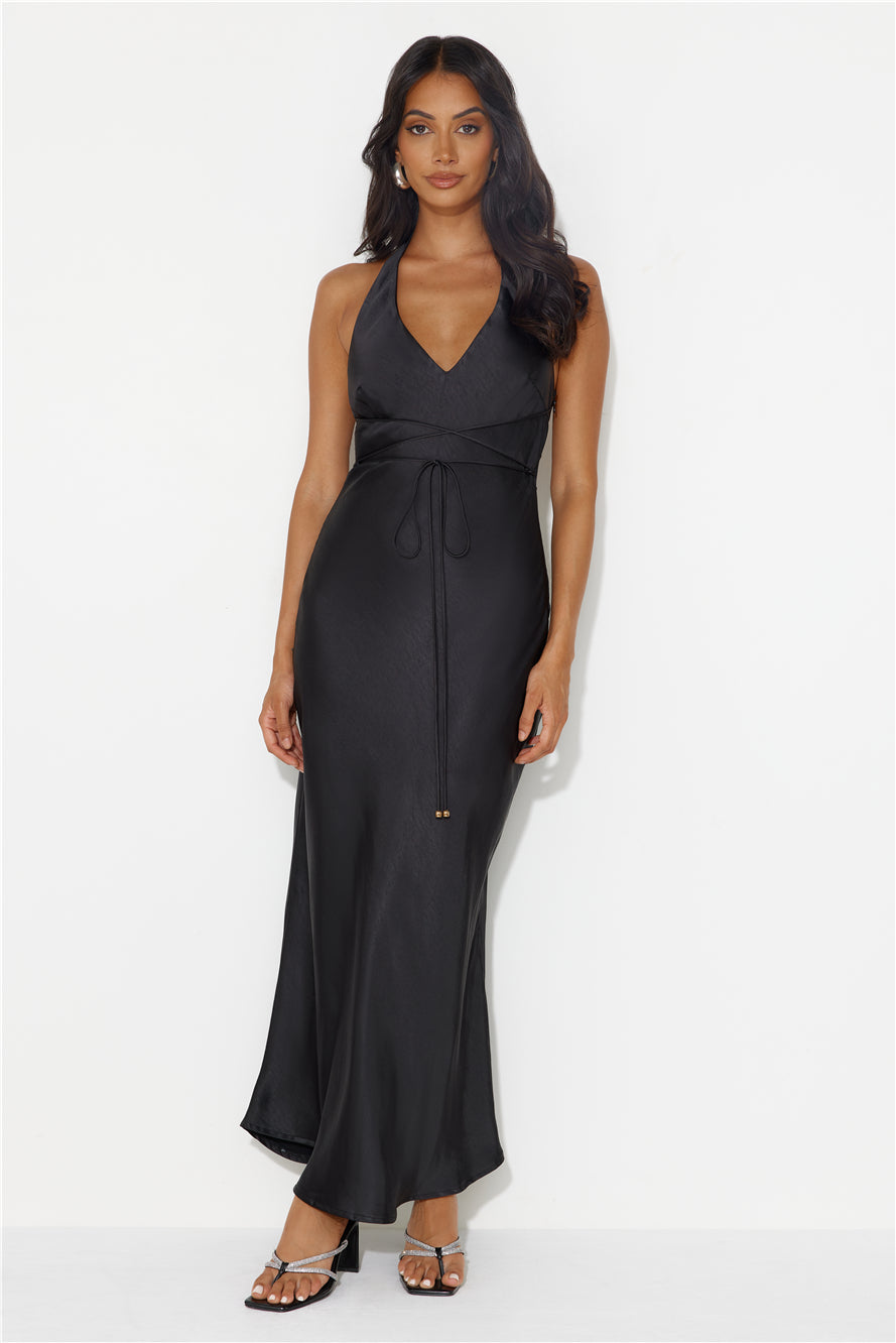 Shop Formal Dress - Endless City Halter Satin Maxi Dress Black featured image