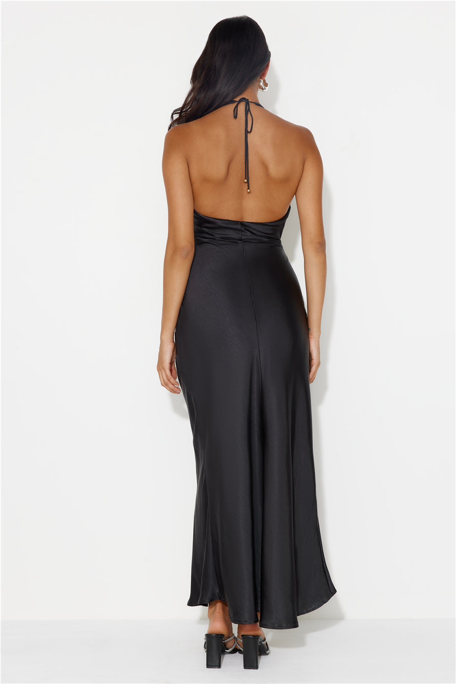 Shop Formal Dress - Endless City Halter Satin Maxi Dress Black fourth image