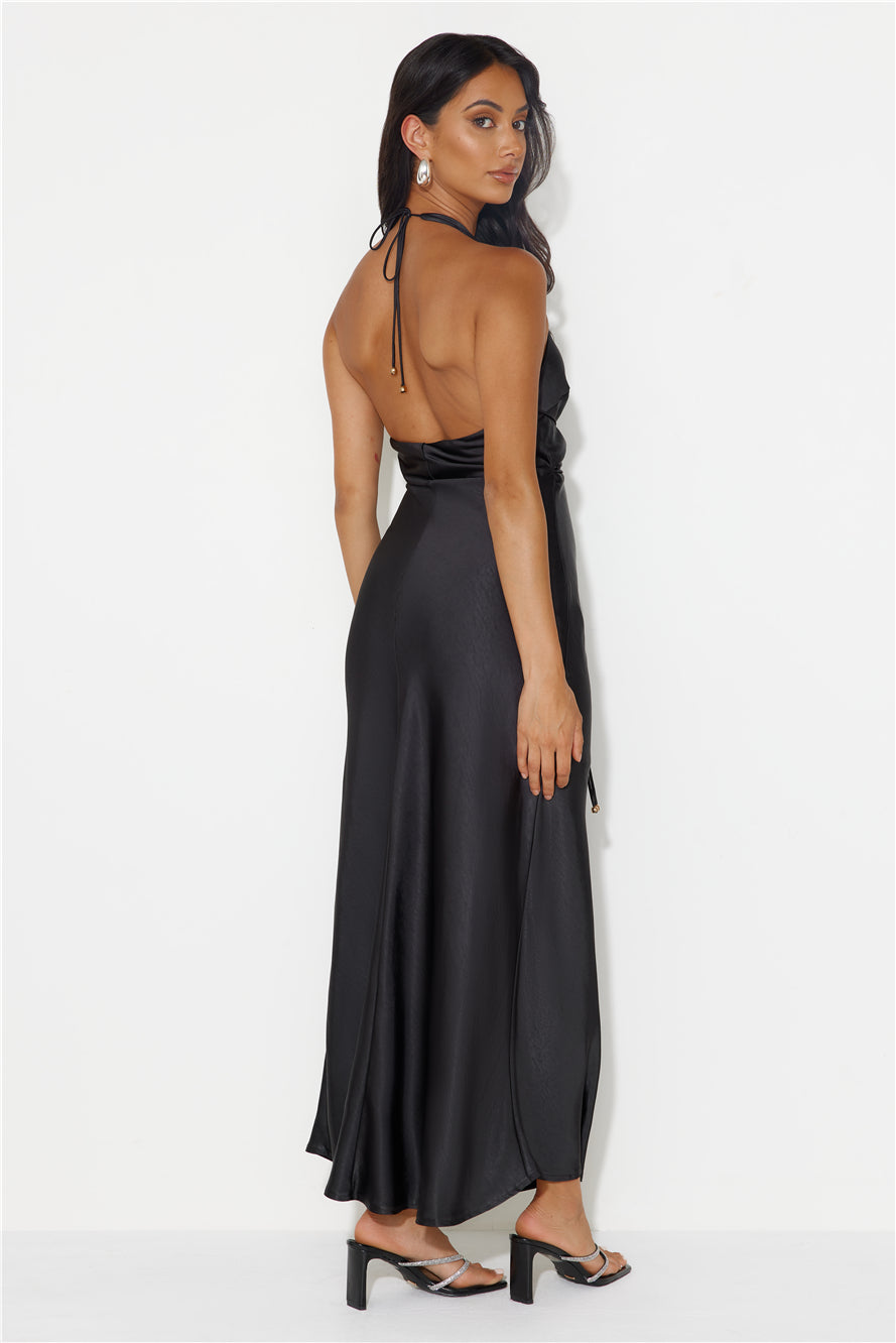 Shop Formal Dress - Endless City Halter Satin Maxi Dress Black sixth image