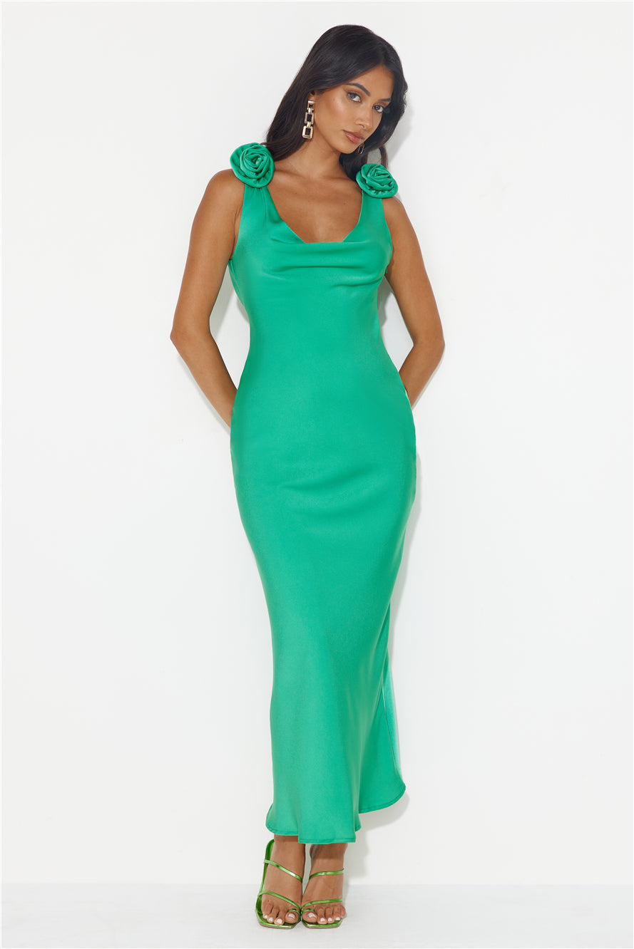 Event Of All Events Satin Maxi Dress Green
