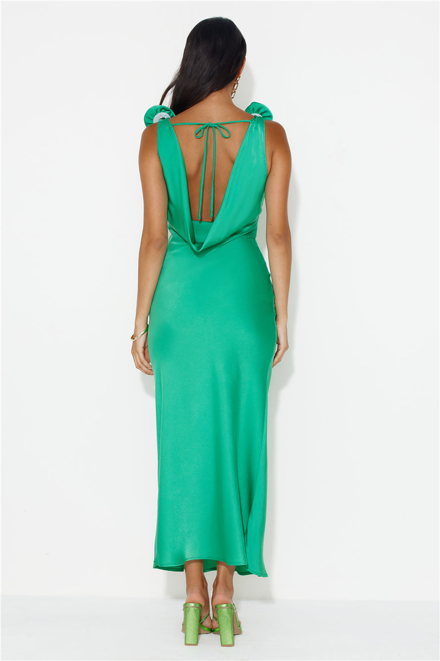 Shop Formal Dress - Event Of All Events Satin Maxi Dress Green sixth image