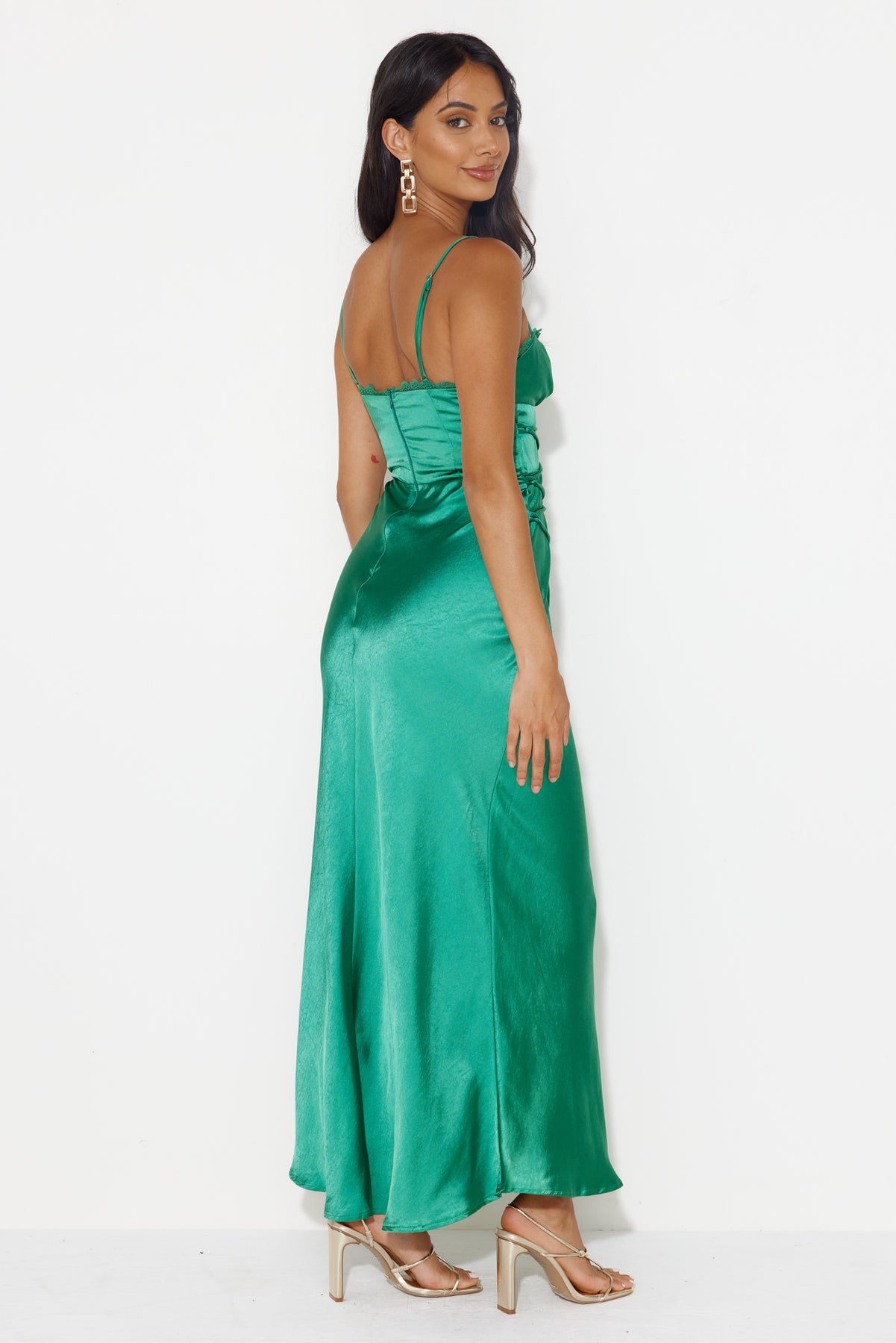 Shop Formal Dress - Dancing Pixie Satin Maxi Dress Green sixth image