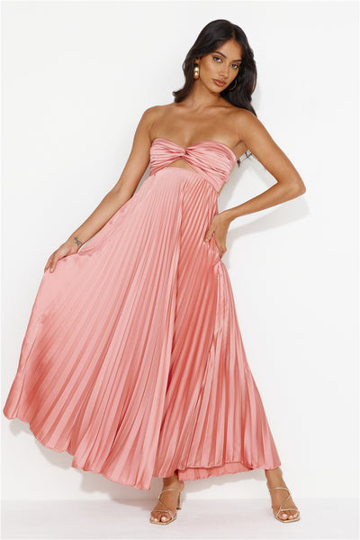Clouds Of Love Strapless Pleated Maxi Dress Pink
