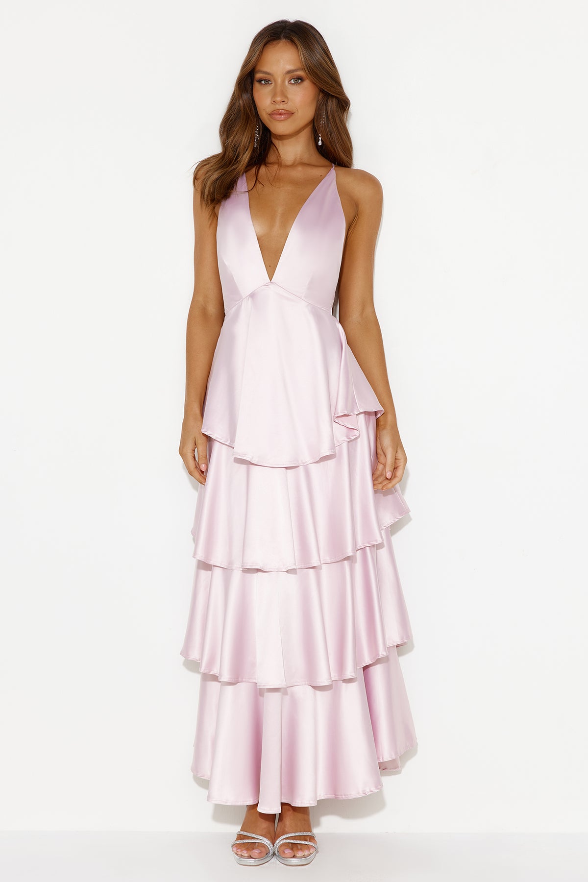 Shop Formal Dress - Party Of The Year Satin Maxi Dress Light Pink featured image