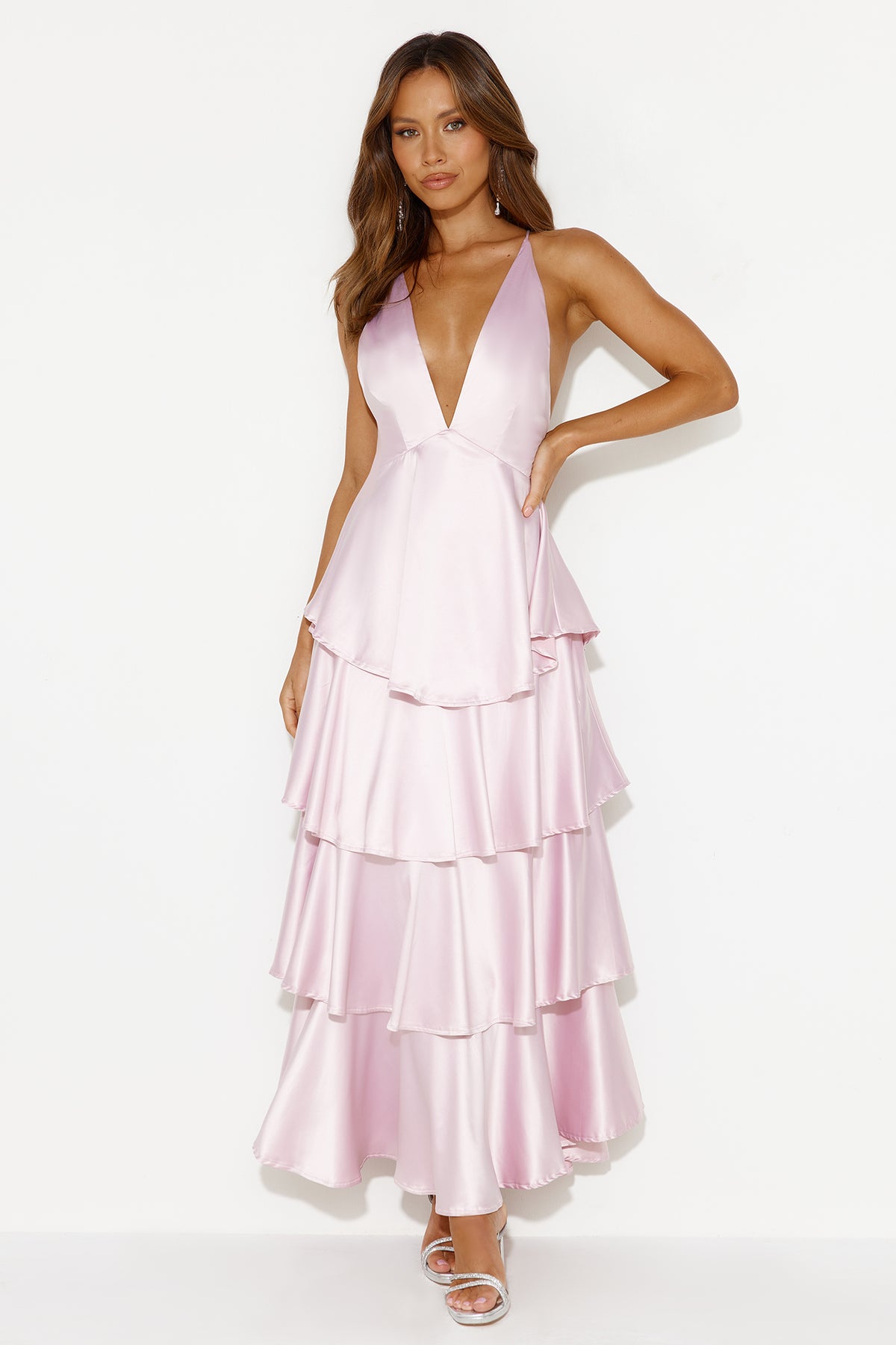 Shop Formal Dress - Party Of The Year Satin Maxi Dress Light Pink fifth image