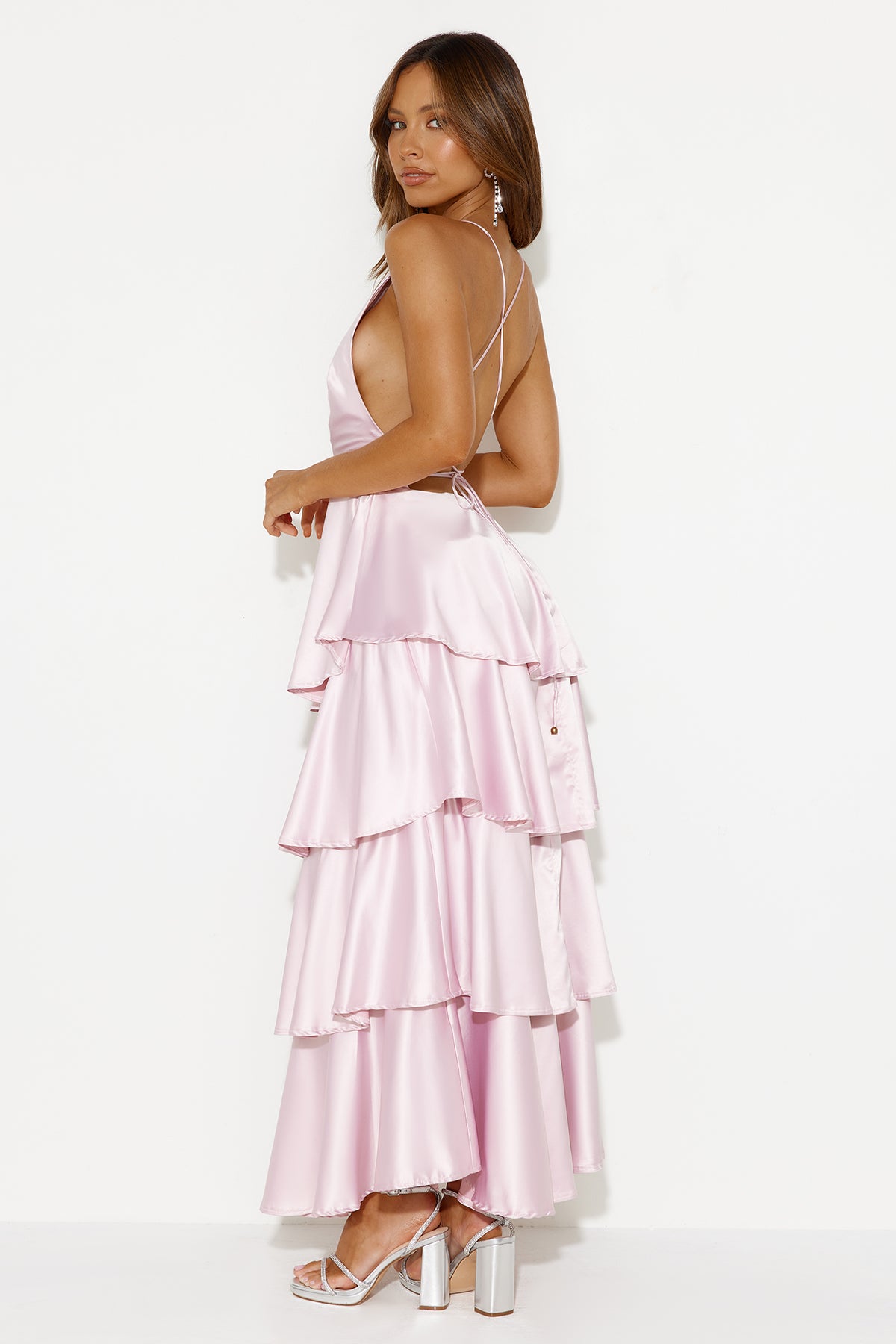 Shop Formal Dress - Party Of The Year Satin Maxi Dress Light Pink sixth image