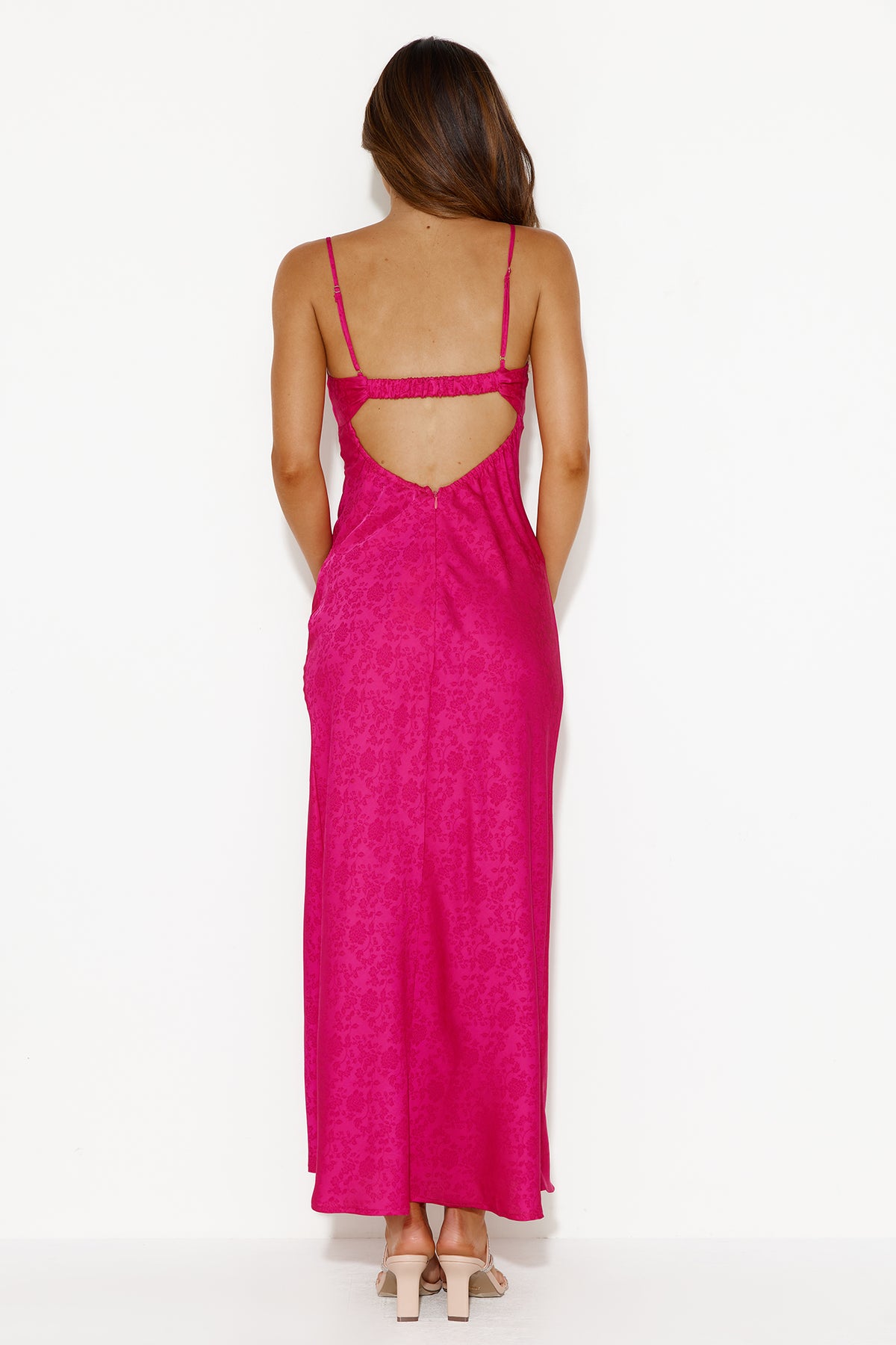 Shop Formal Dress - Ivy Forest Satin Maxi Dress Hot Pink fourth image