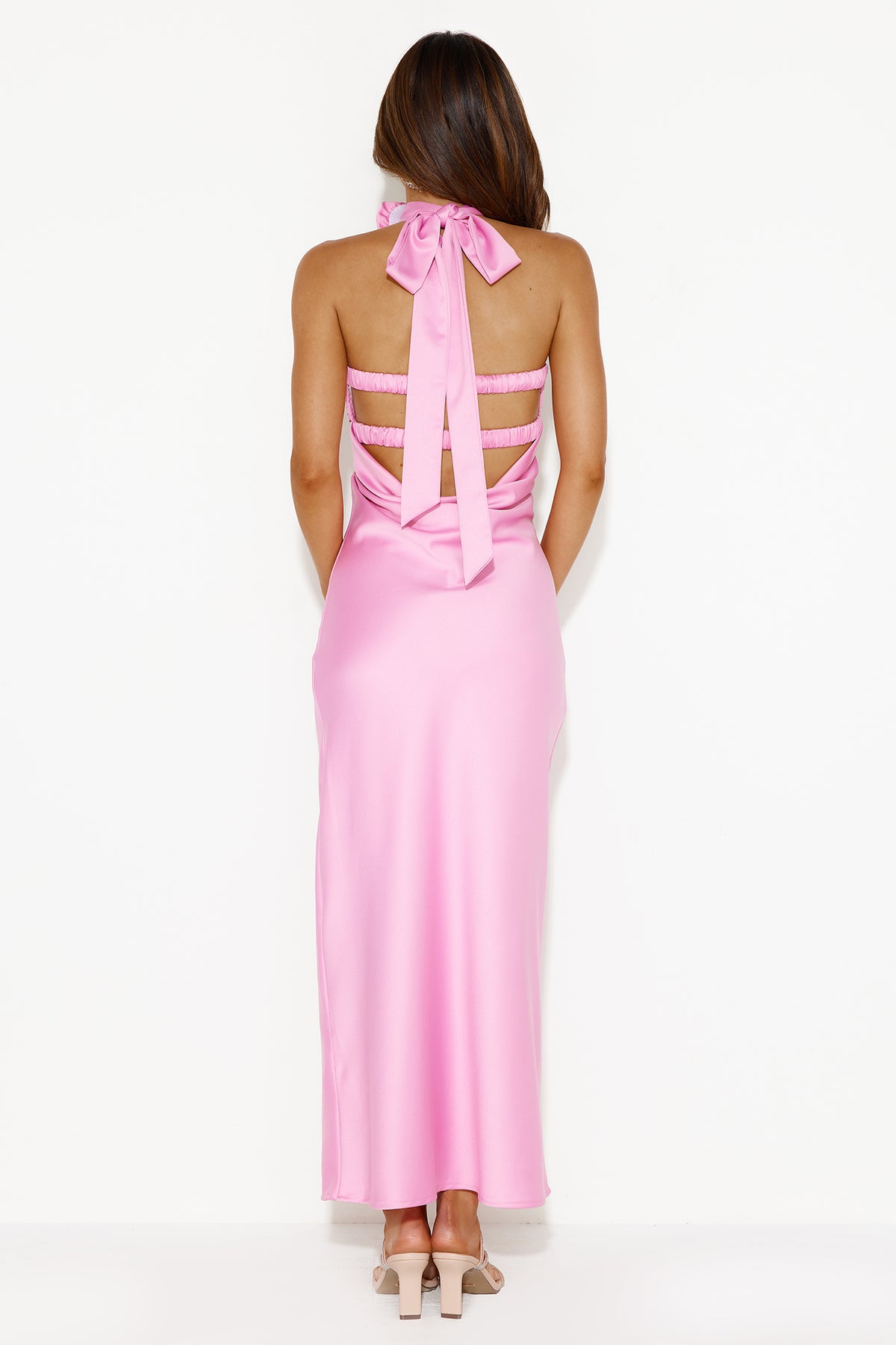 Shop Formal Dress - Forever Trend Strapless Satin Maxi Dress Pink fourth image