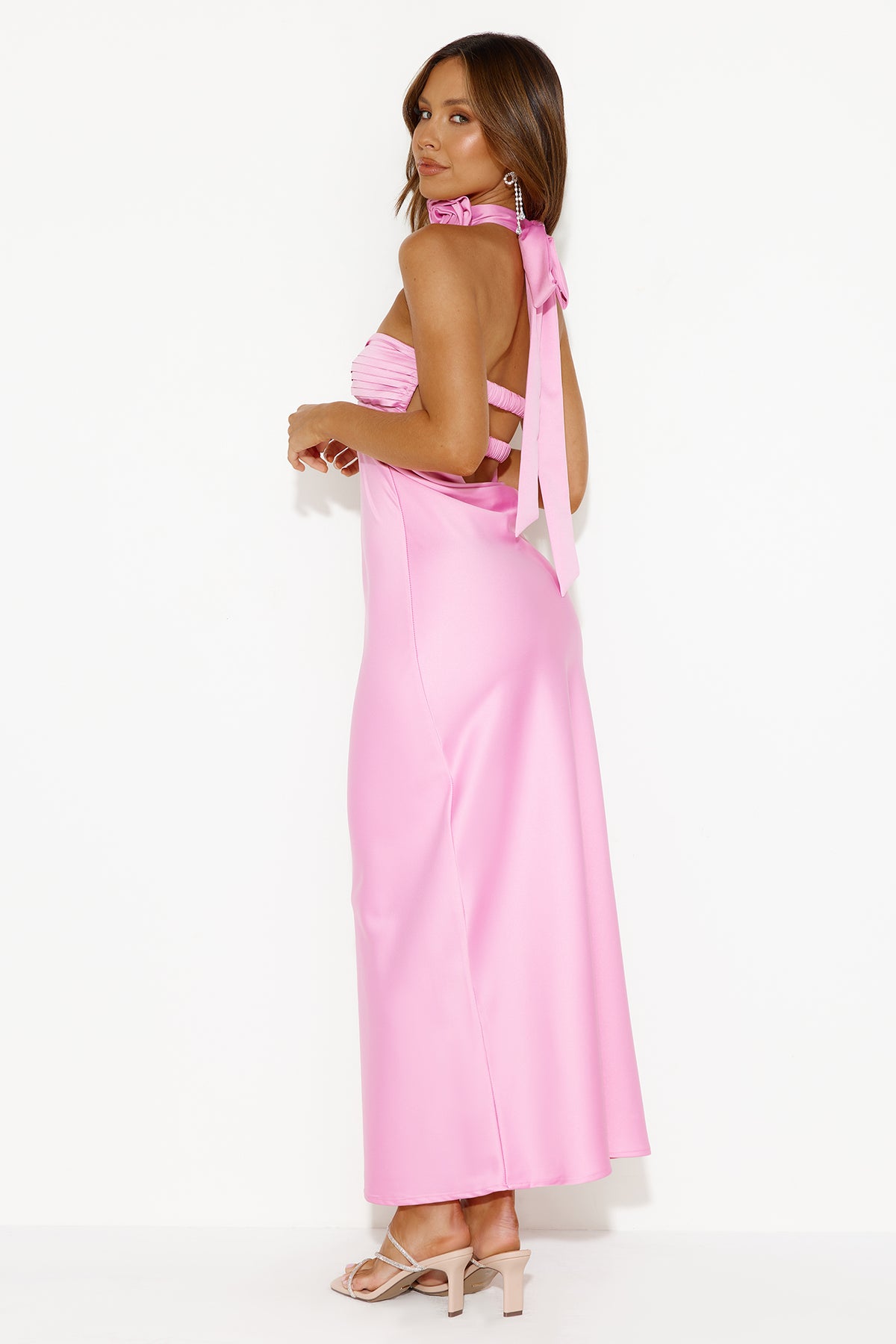 Shop Formal Dress - Forever Trend Strapless Satin Maxi Dress Pink sixth image