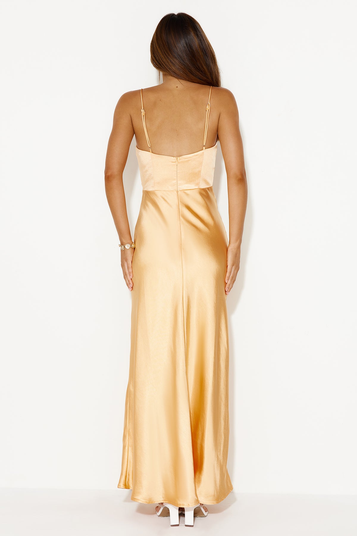 Shop Formal Dress - Welcome Spring Satin Maxi Dress Orange fourth image