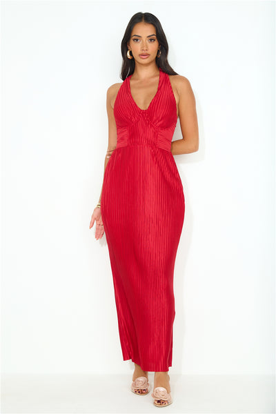 Special Events Pleated Halter Maxi Dress Red