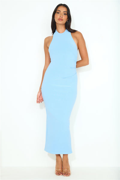 Straight Back To You Halter Maxi Dress Blue