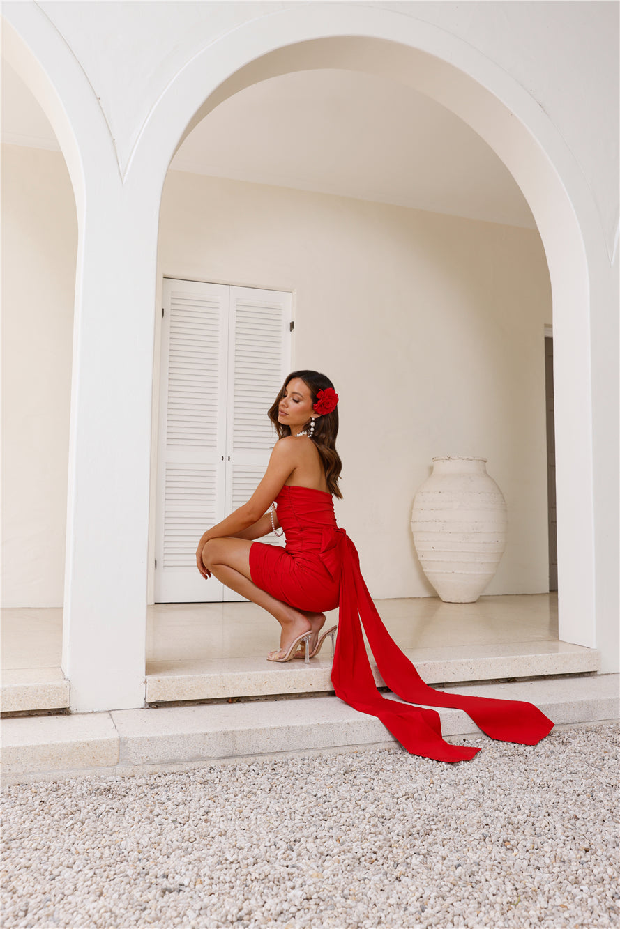 Shop Formal Dress - DEAR EMILIA Luxury Gift Strapless Satin Mini Dress Red fourth image