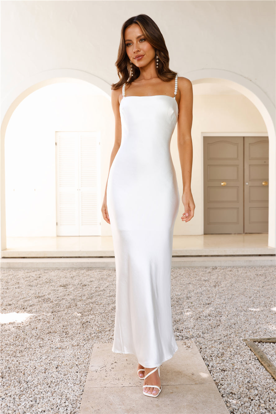 Shop Formal Dresses -Mermaid Dreams Satin Maxi Dress - White