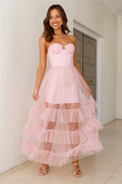 Queen Thoughts Tulle Maxi Dress Pink