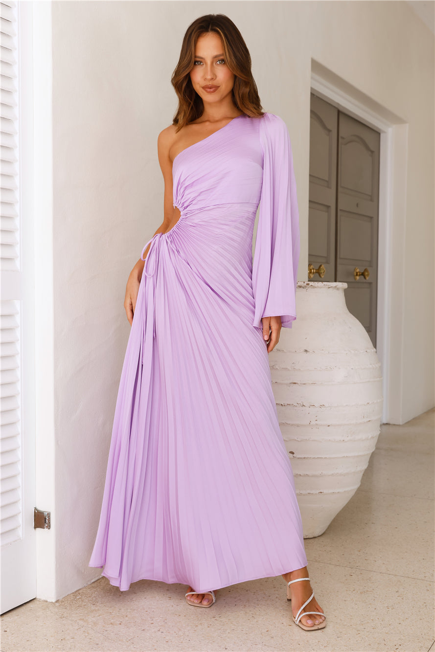 Shop Formal Dress - Style Wonderland Satin One Shoulder Maxi Dress Lilac sixth image