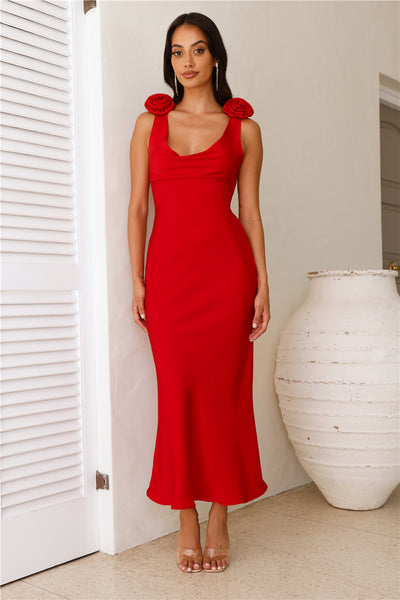 Event Of All Events Satin Maxi Dress Red