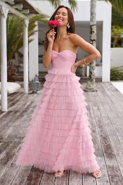 Lovers In Paris Strapless Tulle Maxi Dress Pink