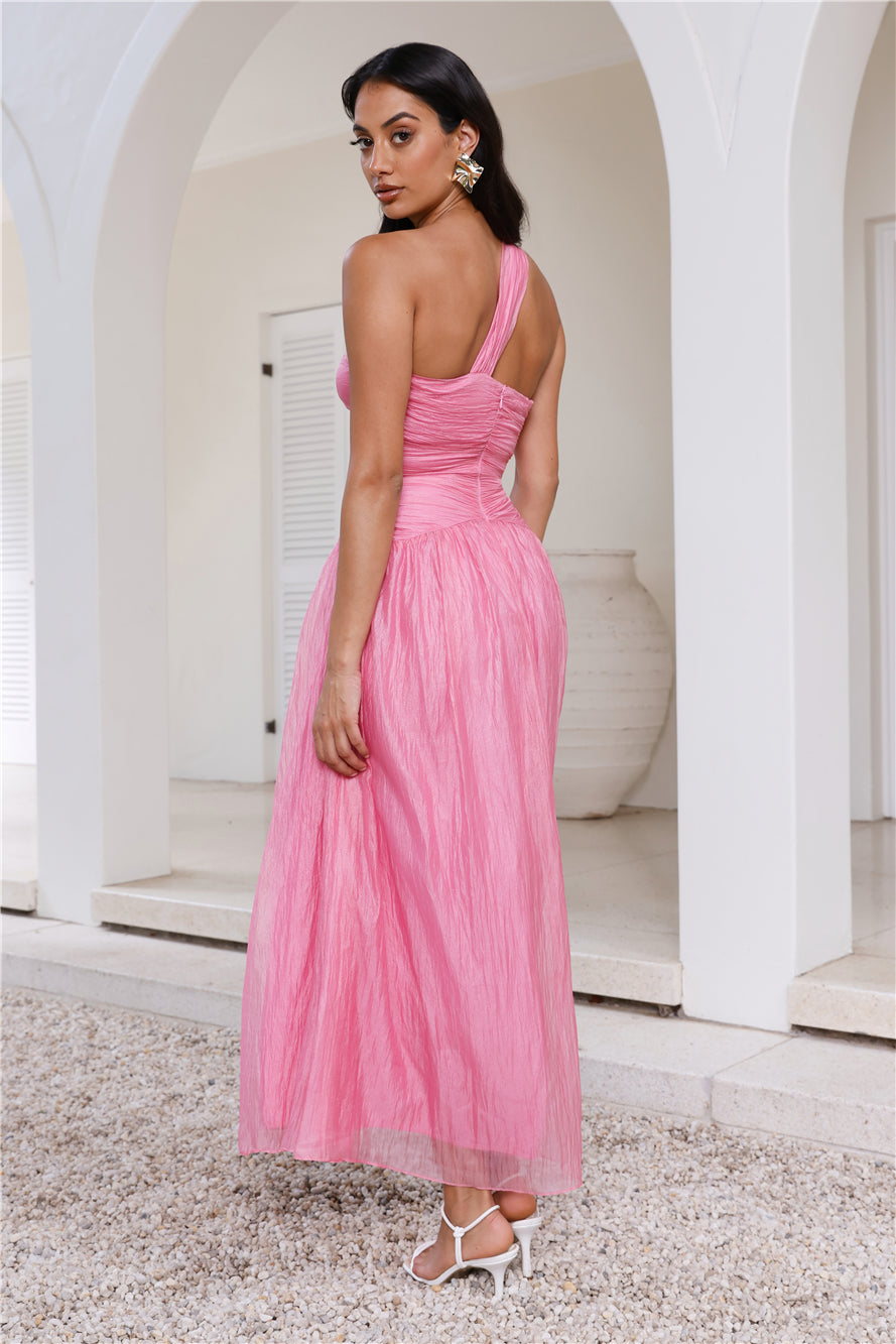 Shop Formal Dress - Happiest One Shoulder Maxi Dress Pink fifth image