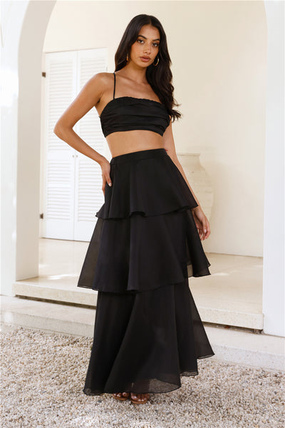 Two Becomes One Frill Maxi Skirt Black