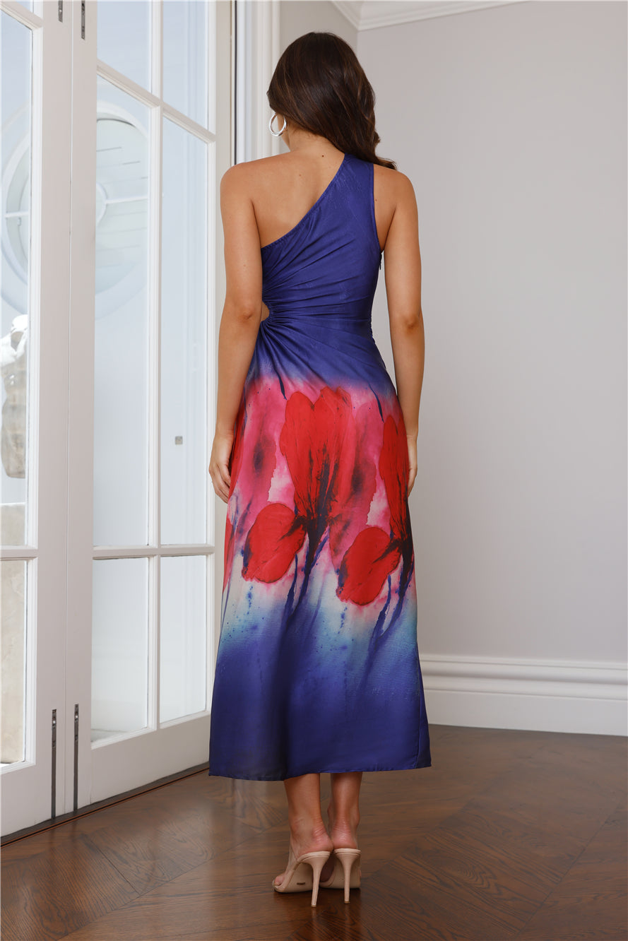 Shop Formal Dress - Depth Of Beauty One Shoulder Maxi Dress Blue fifth image