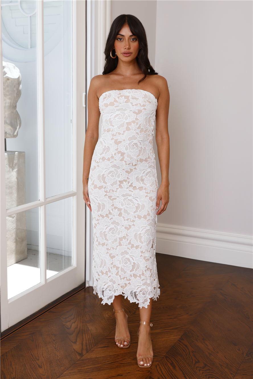 Shop Formal Dress - Time To Love Strapless Lace Maxi Dress White fourth image