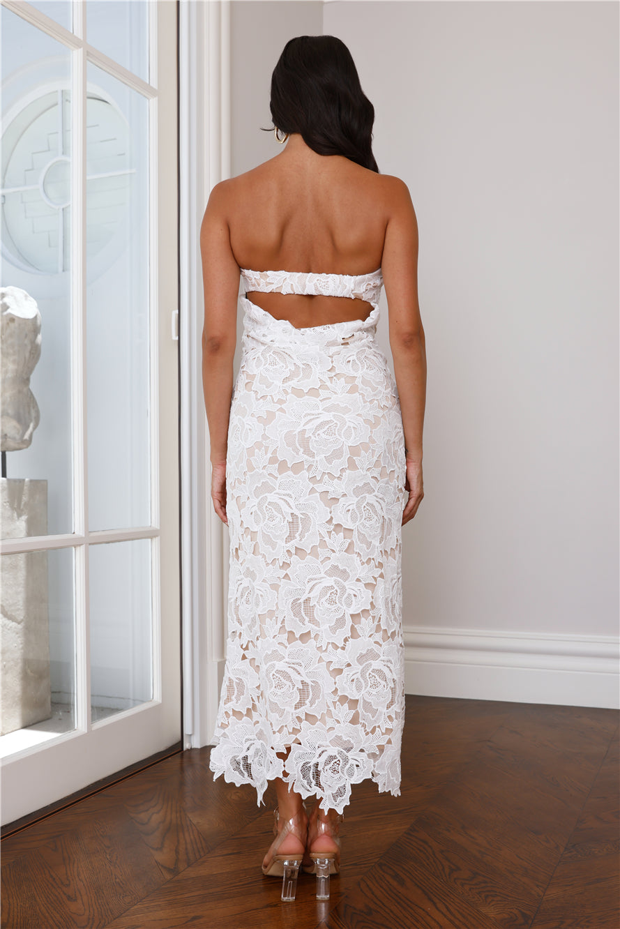 Shop Formal Dress - Time To Love Strapless Lace Maxi Dress White fifth image