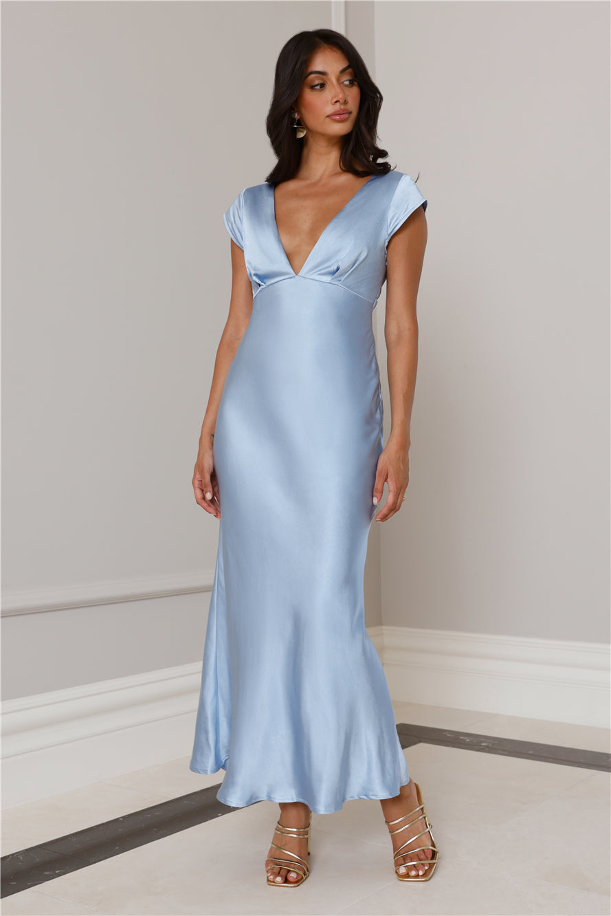Shop Formal Dress - Because You're Special Satin Maxi Dress Blue fourth image