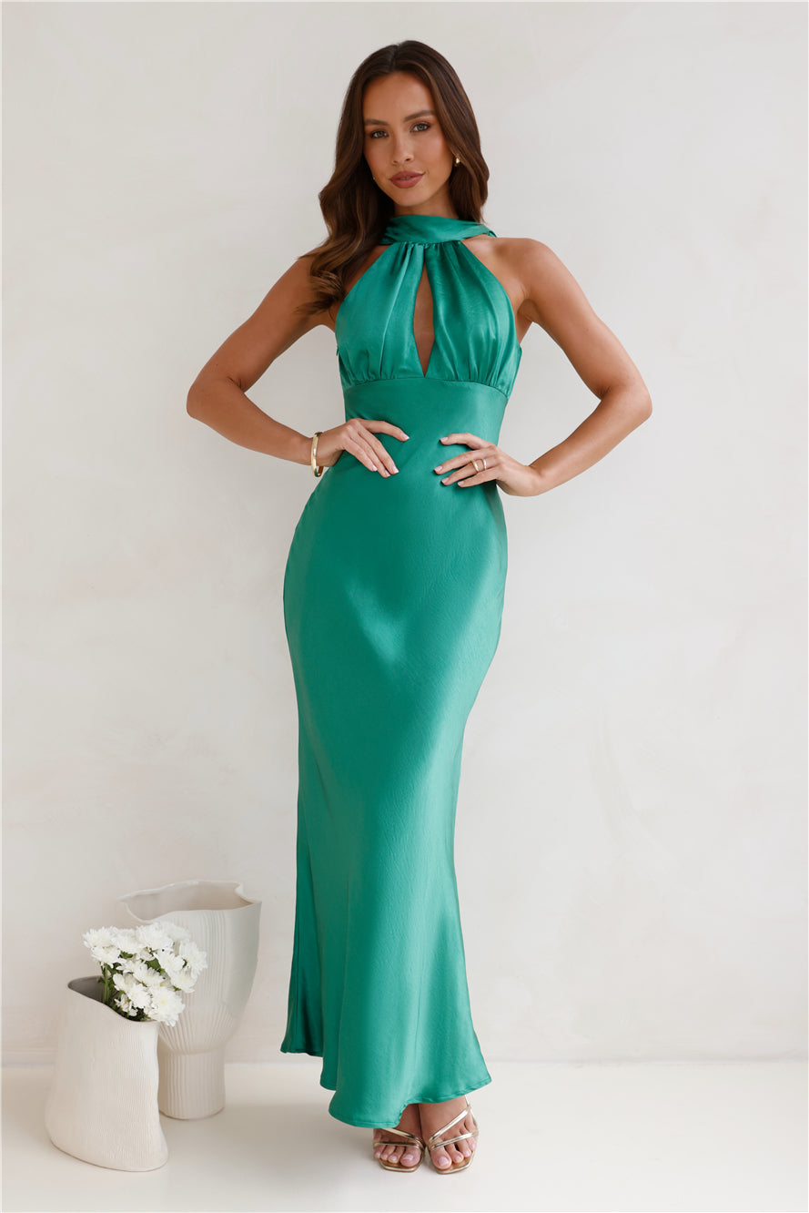 Shop Formal Dress - Sleeker Now Satin Maxi Dress Green secondary image
