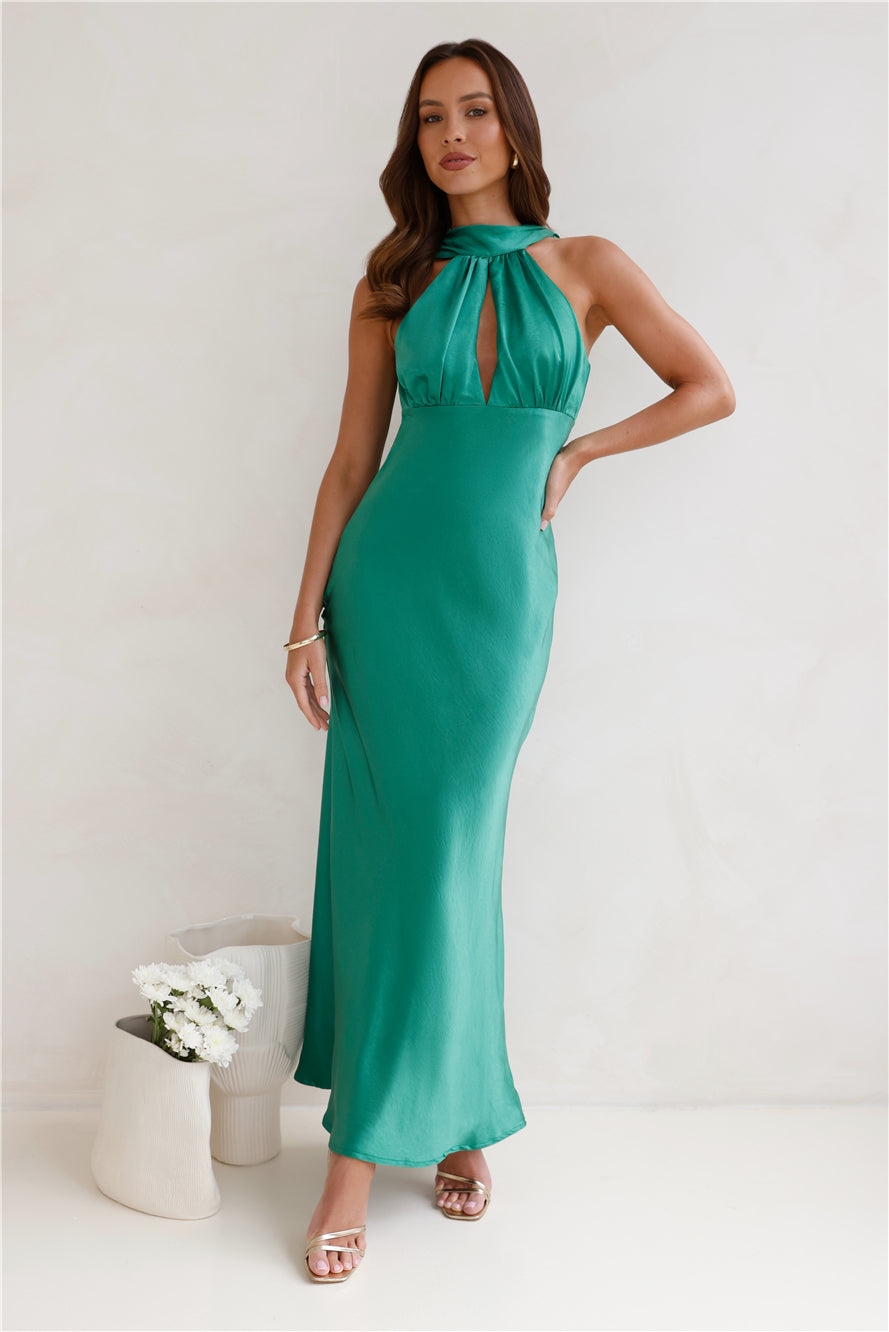 Shop Formal Dress - Sleeker Now Satin Maxi Dress Green third image