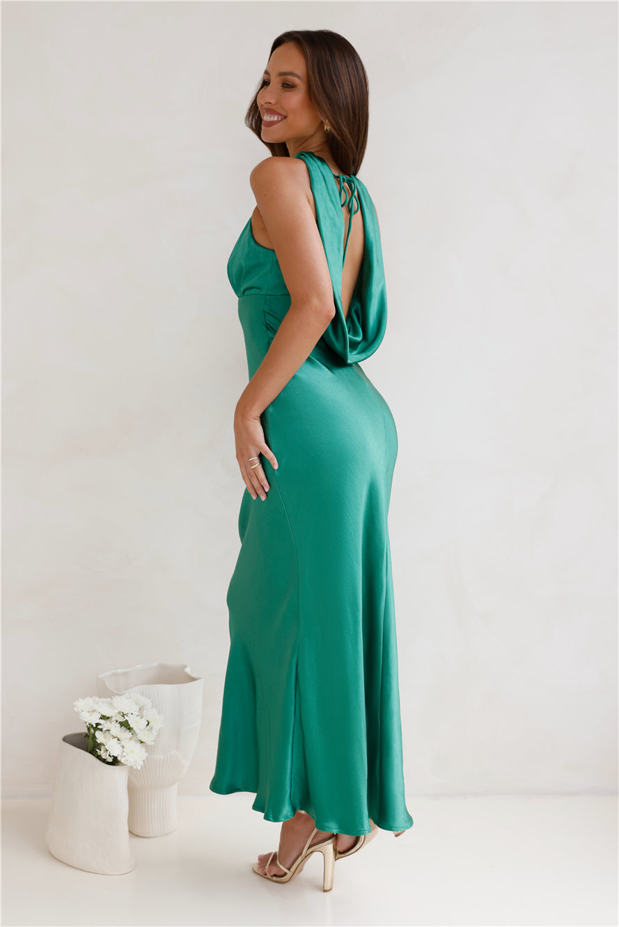 Shop Formal Dress - Sleeker Now Satin Maxi Dress Green fourth image