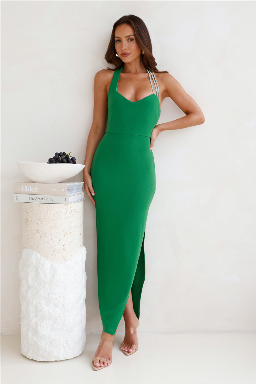 Shop Formal Dress - Crystal Show Halter Maxi Dress Green featured image