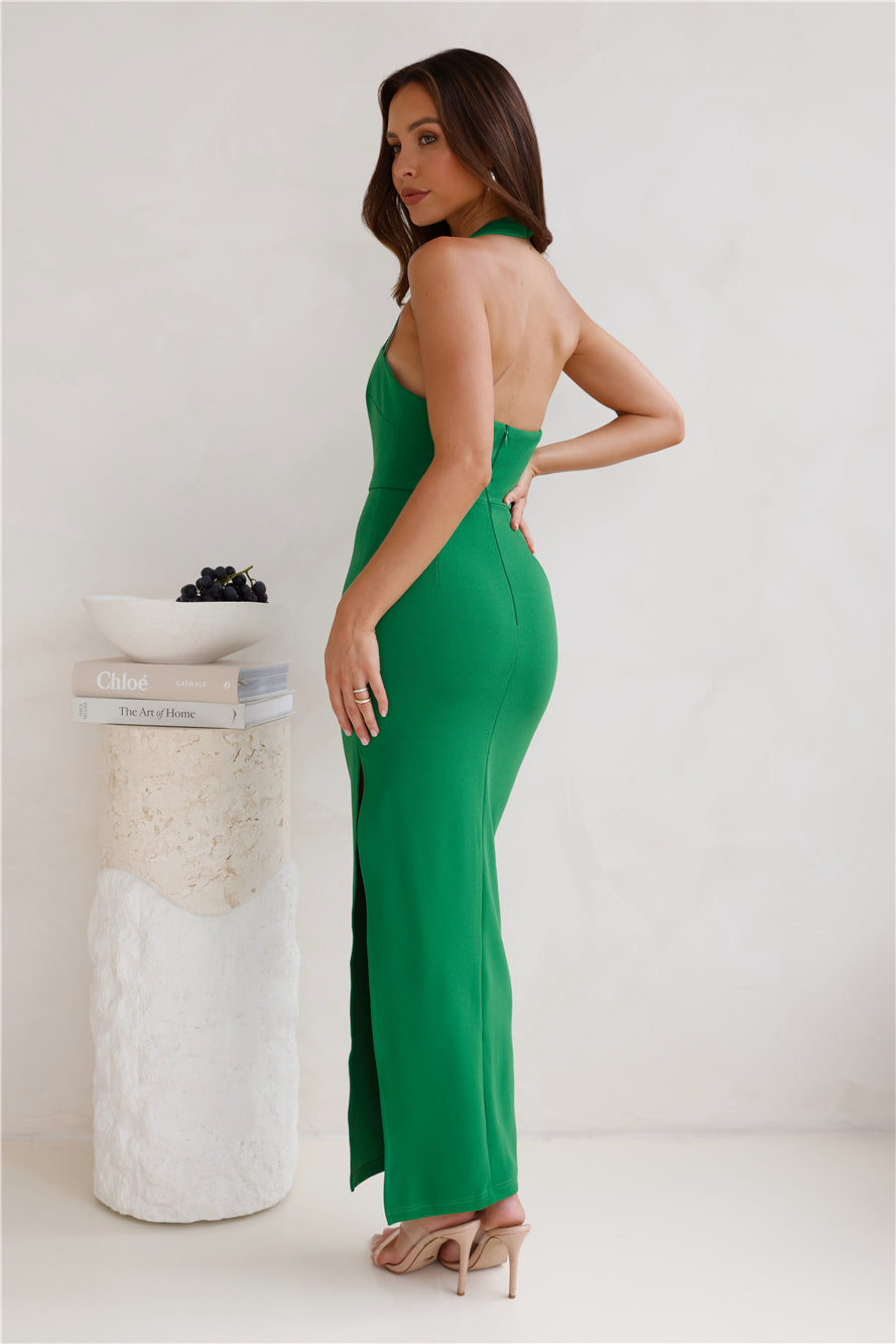 Shop Formal Dress - Crystal Show Halter Maxi Dress Green sixth image
