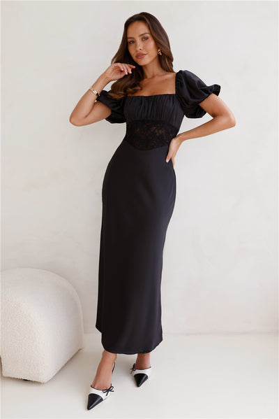 Connected By Love Satin Maxi Dress Black