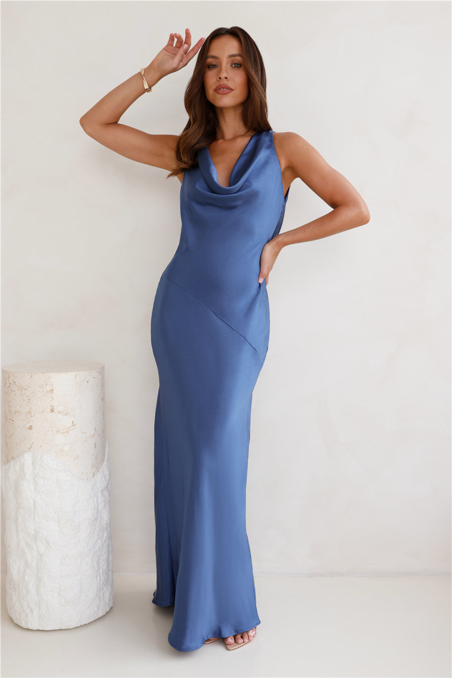 Shop Formal Dress - Seen For You Cowl Neck Satin Maxi Dress Navy secondary image