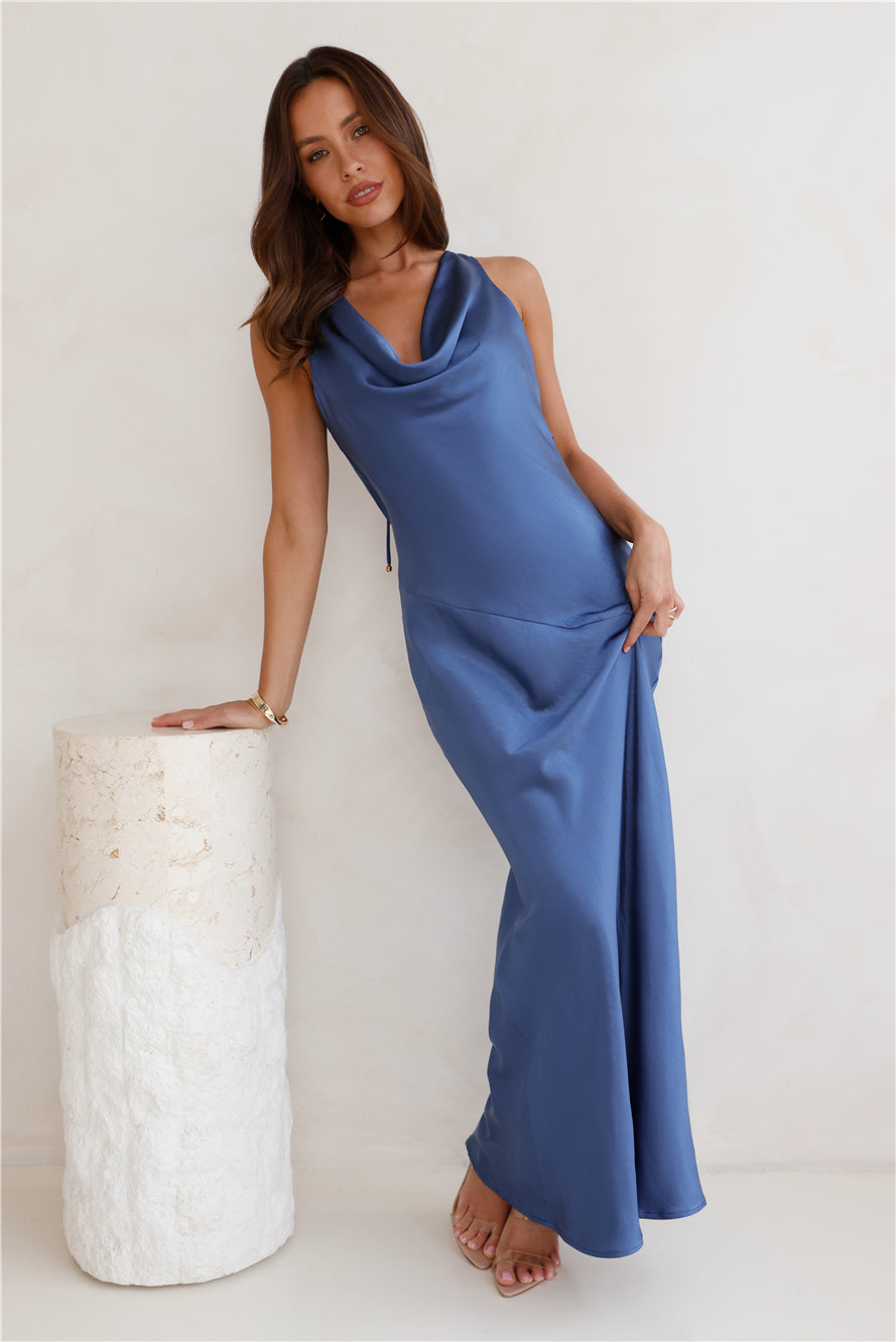 Shop Formal Dress - Seen For You Cowl Neck Satin Maxi Dress Navy fifth image