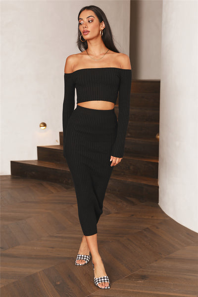 Devoted To The Music Maxi Knit Skirt Black