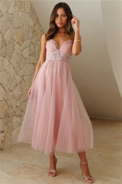 Top Of The Tower Tulle Midi Dress Blush